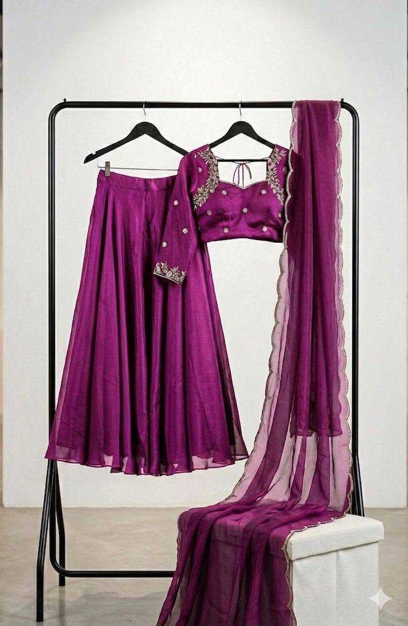 Violet Wine Rangoli Silk Designer Lehenga