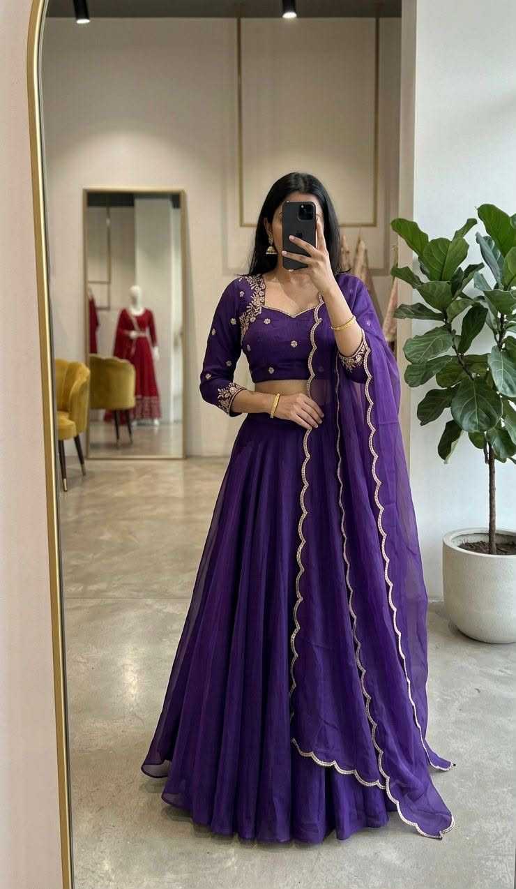 Violet Wine Rangoli Silk Designer Lehenga