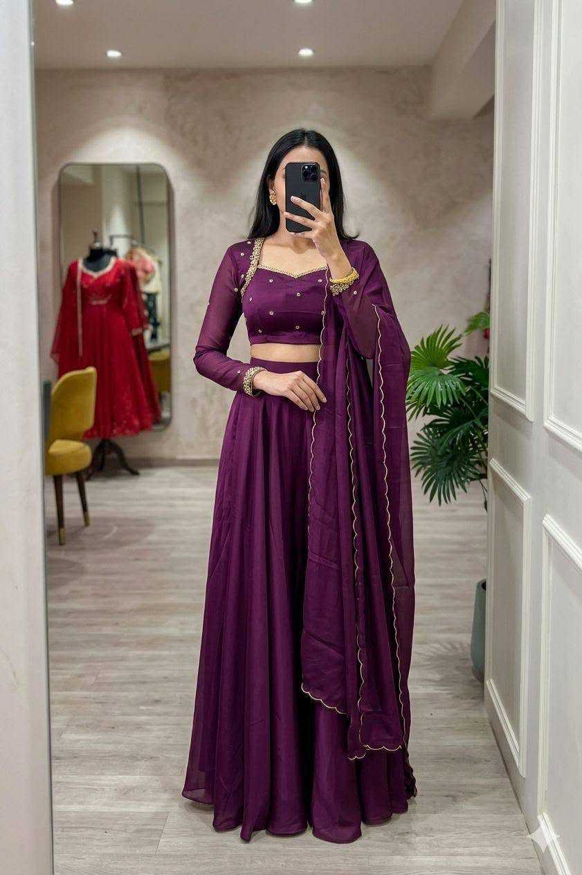 Violet Wine Rangoli Silk Designer Lehenga