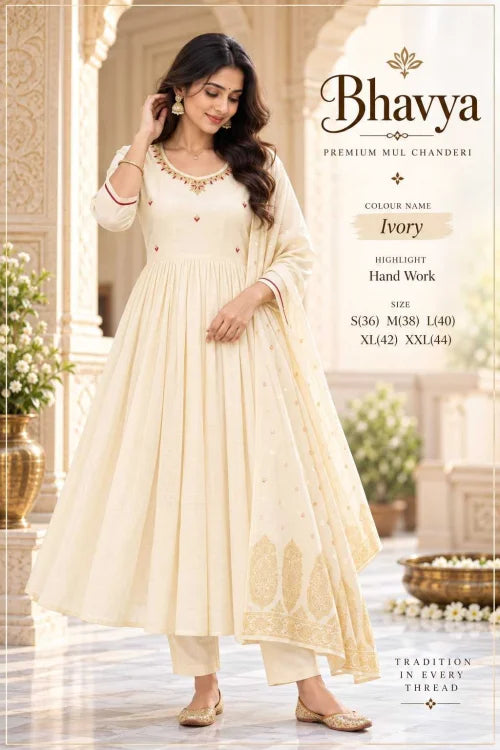 Work Chanderi Cotton Anarkali Suit