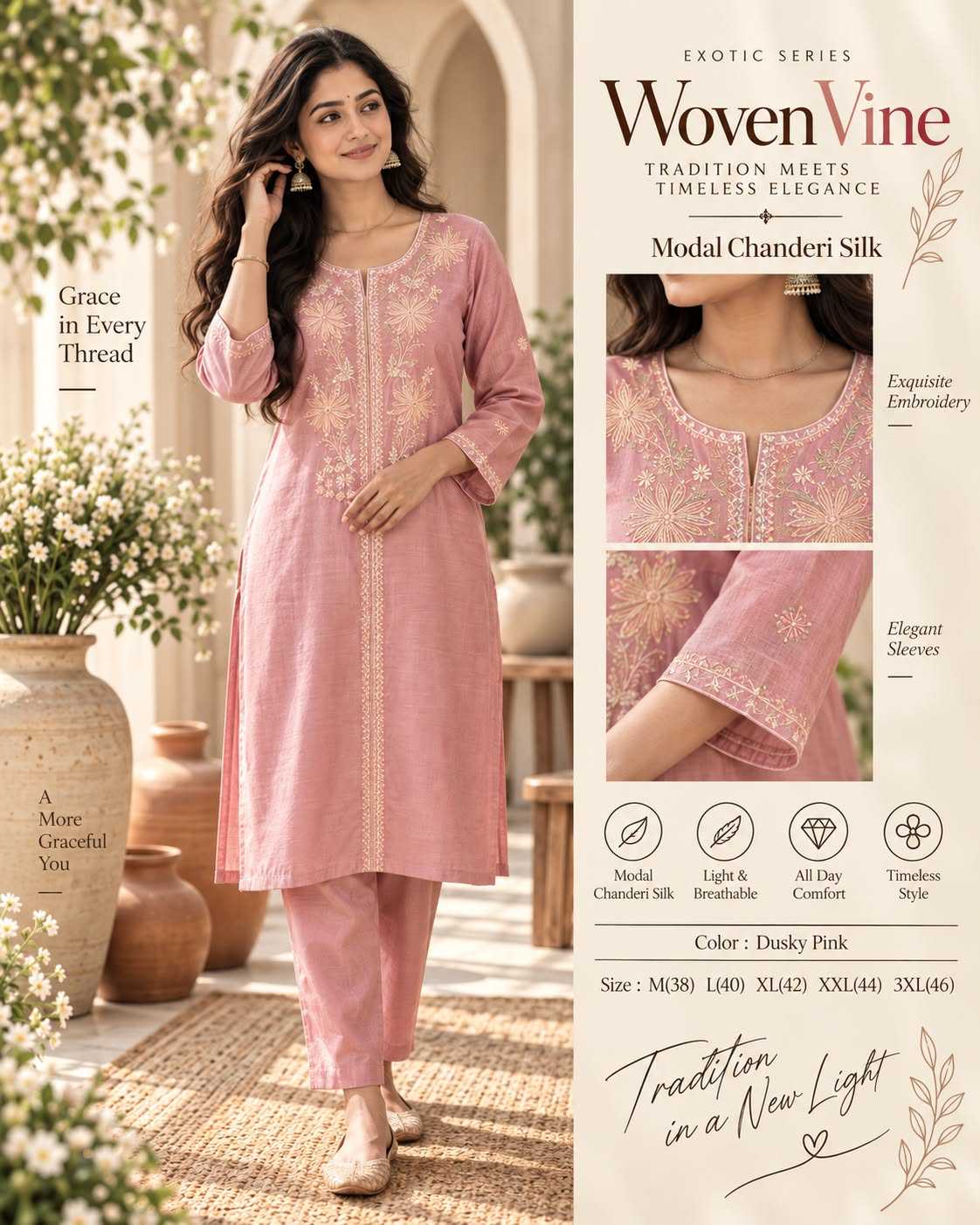 Woven Vines Chanderi Soft Designer Kurti