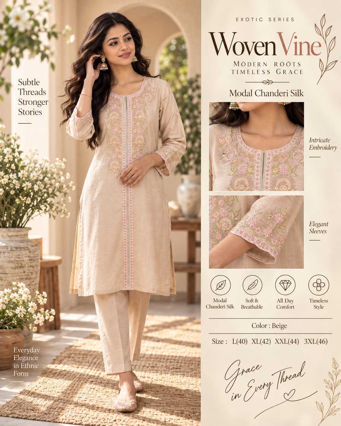 Woven Vines Chanderi Soft Designer Kurti