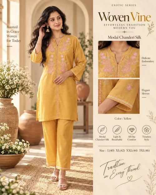 Woven Vines Chanderi Soft Designer Kurti
