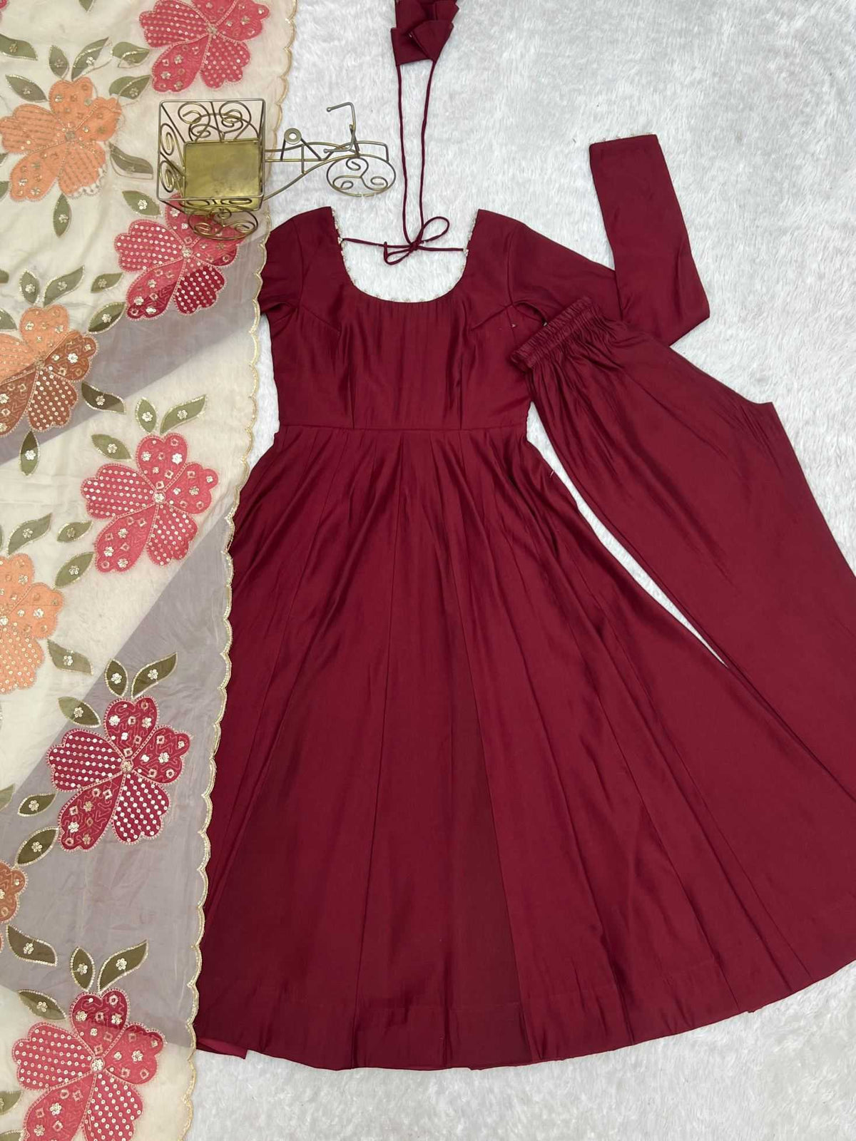 Heavy Roman Silk Anarkali Gown