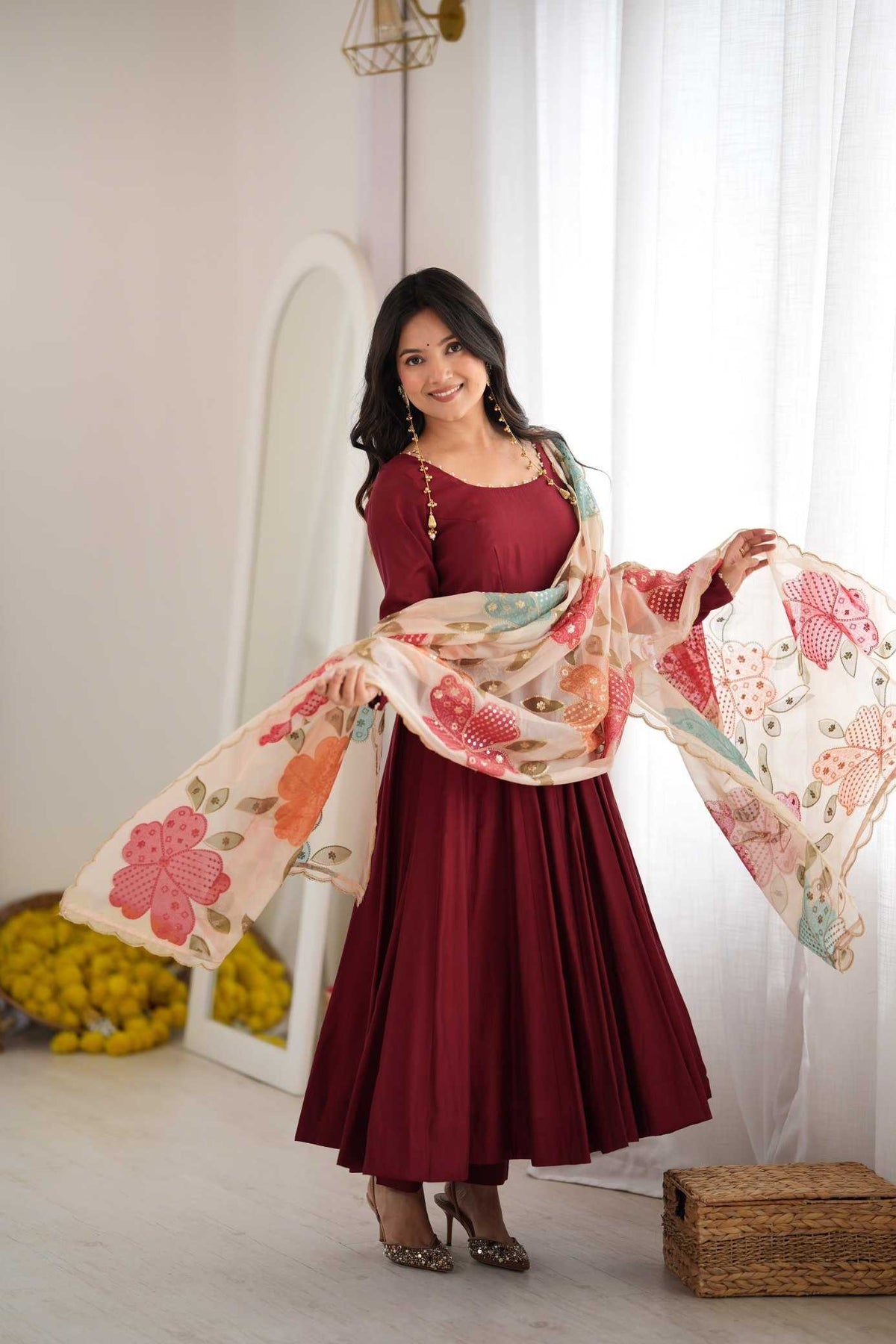 Heavy Roman Silk Anarkali Gown