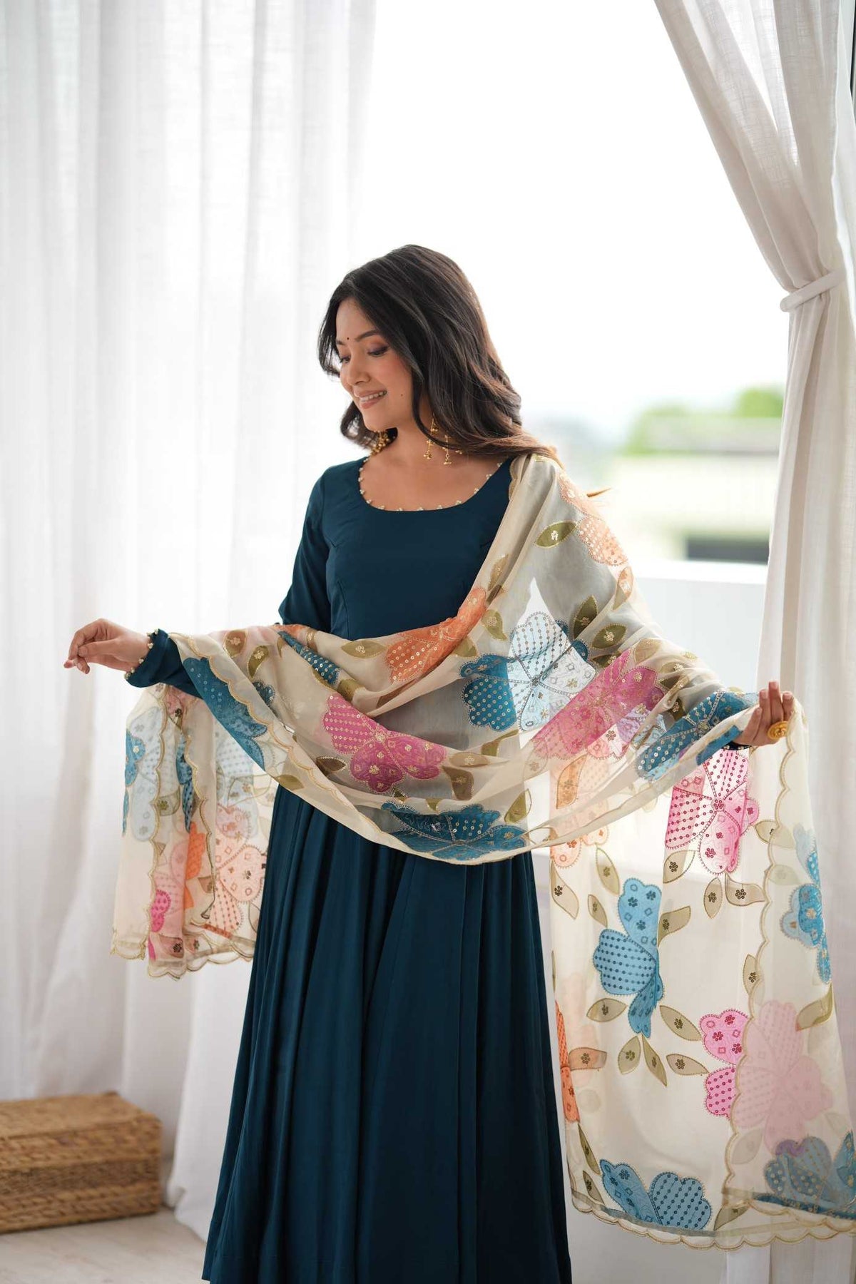 Heavy Roman Silk Anarkali Gown
