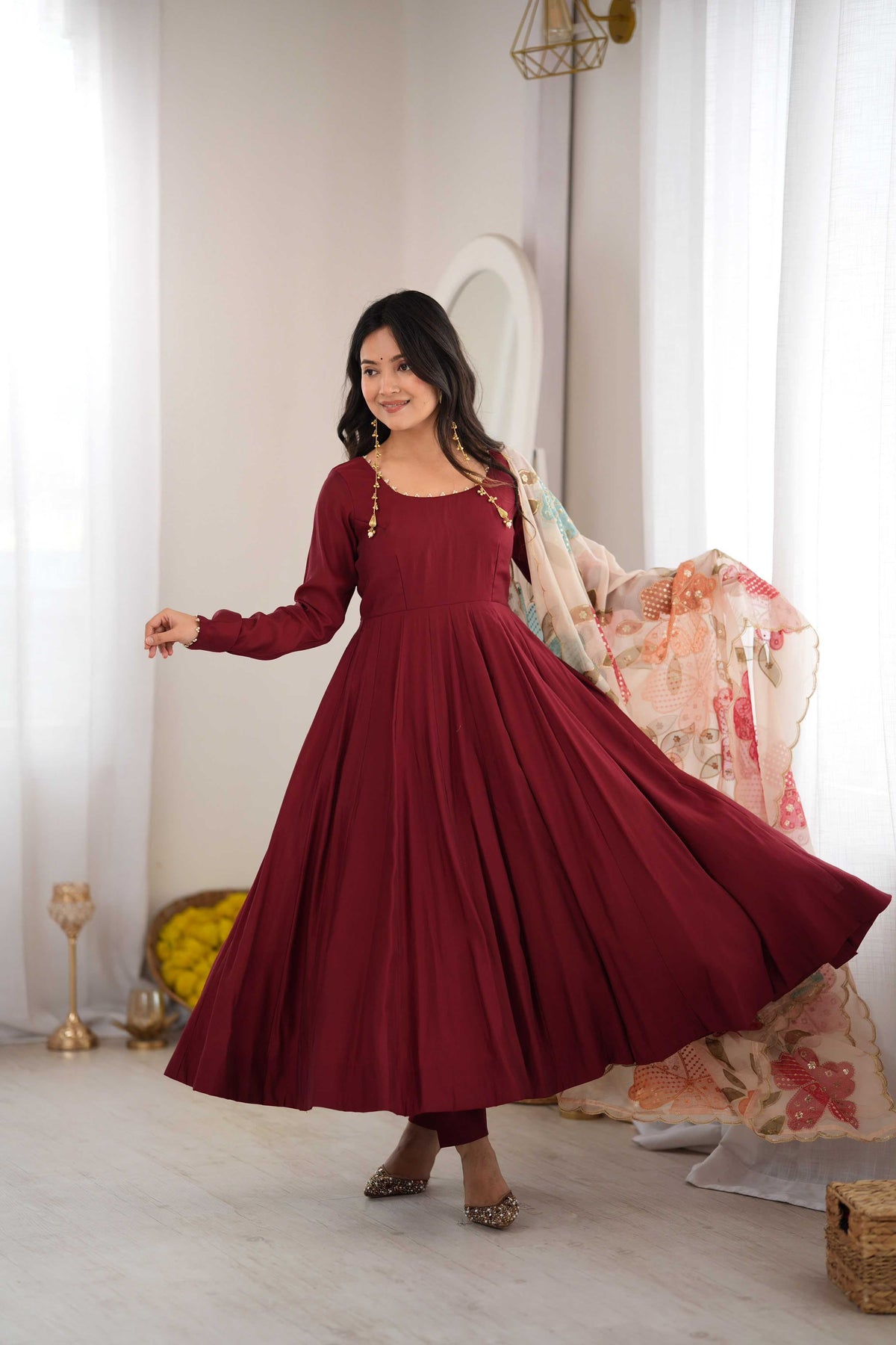 Heavy Roman Silk Anarkali Gown