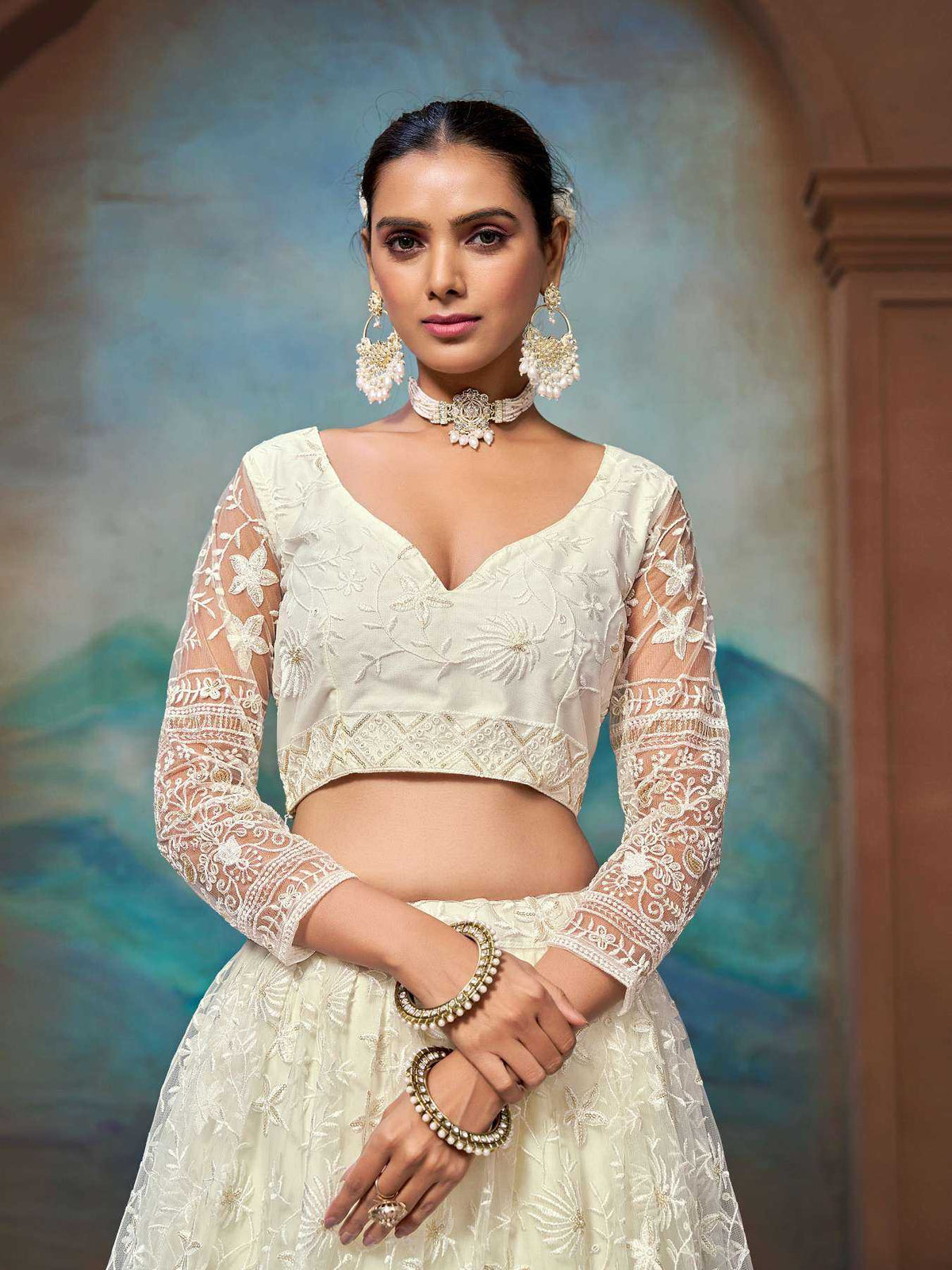 Net Embroidered Lehenga