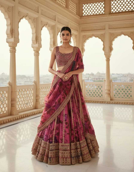 Organza Embroidered Lehenga JT-138789