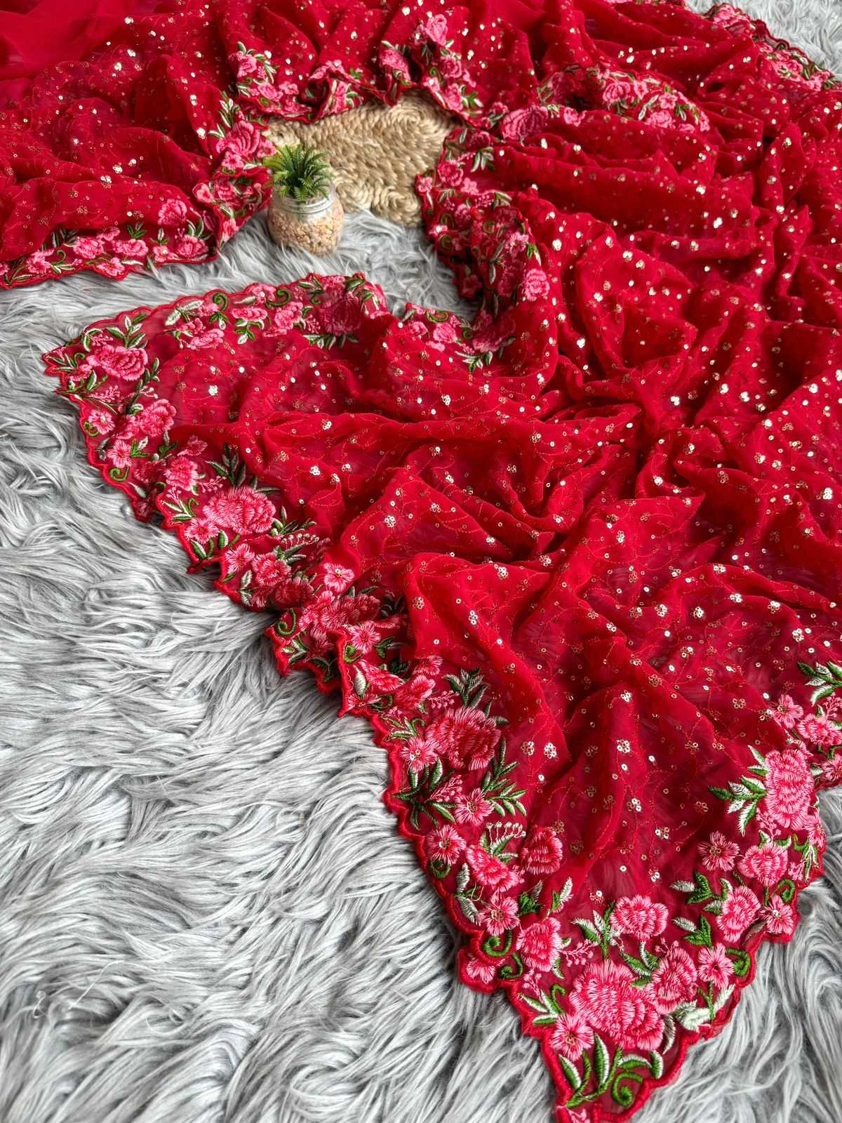 Georgette Saree in Red