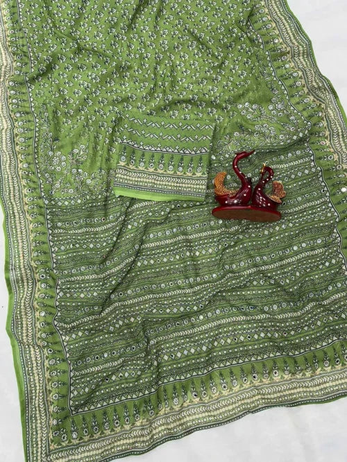 Faux Georgette Designer Saree in Green