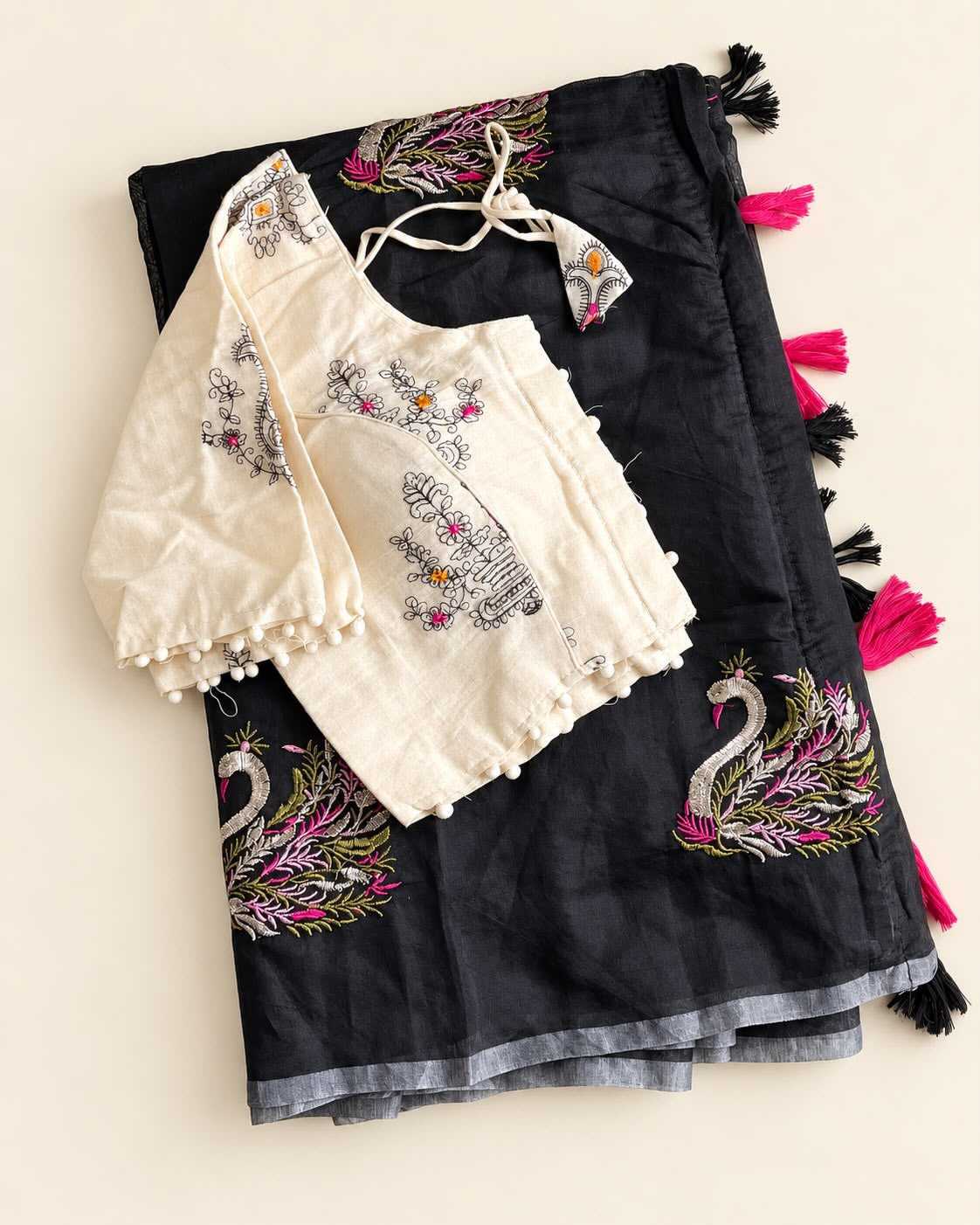 Black Chanderi Silk Designer Saree