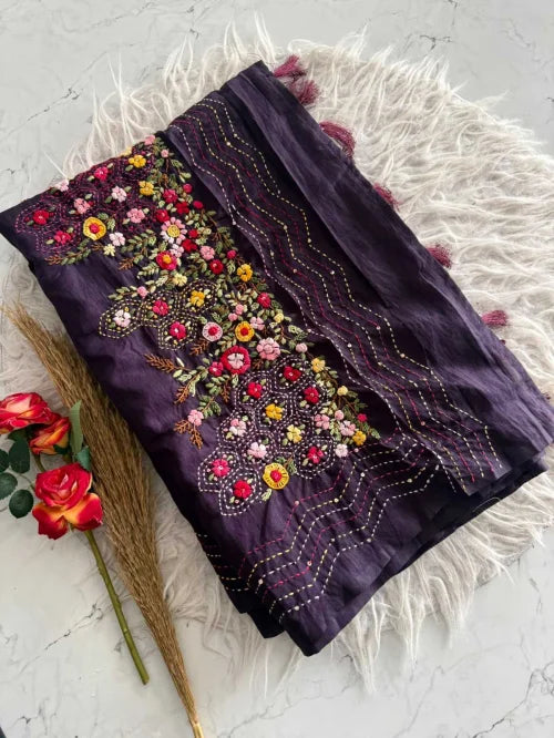 Fludic Tissue Silk Designer Saree