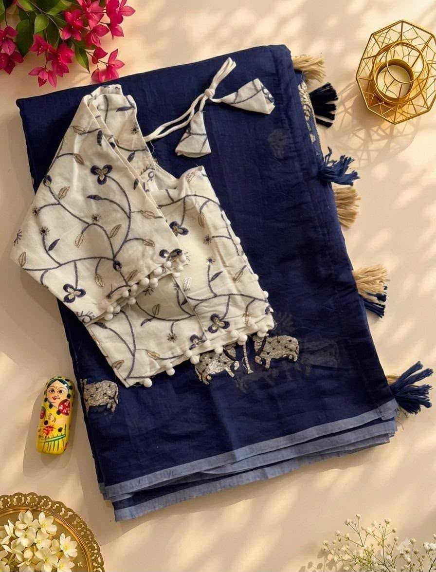 Twocow Chanderi Cotton Designer Saree