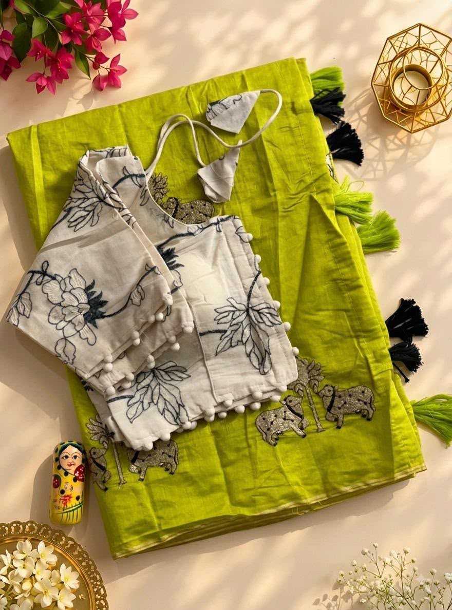 Twocow Chanderi Cotton Designer Saree
