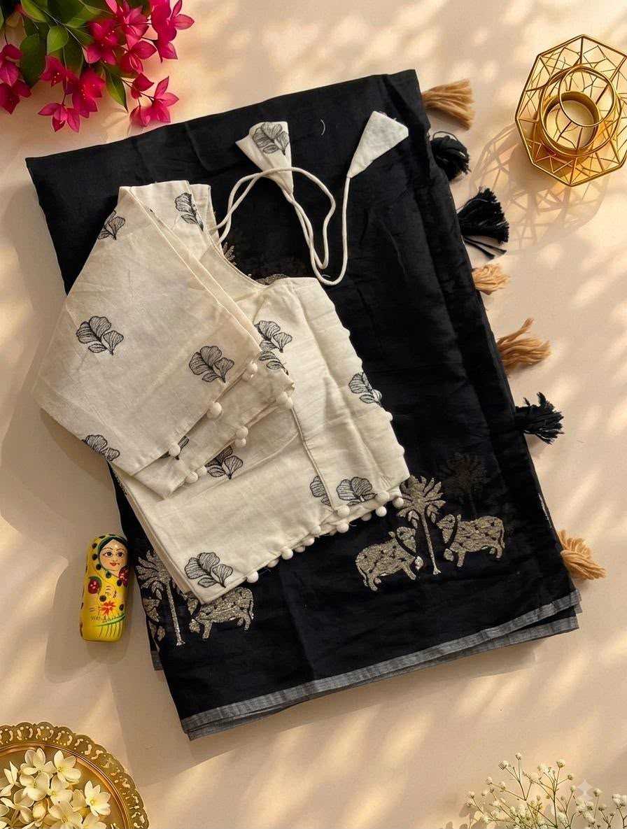 Twocow Chanderi Cotton Designer Saree