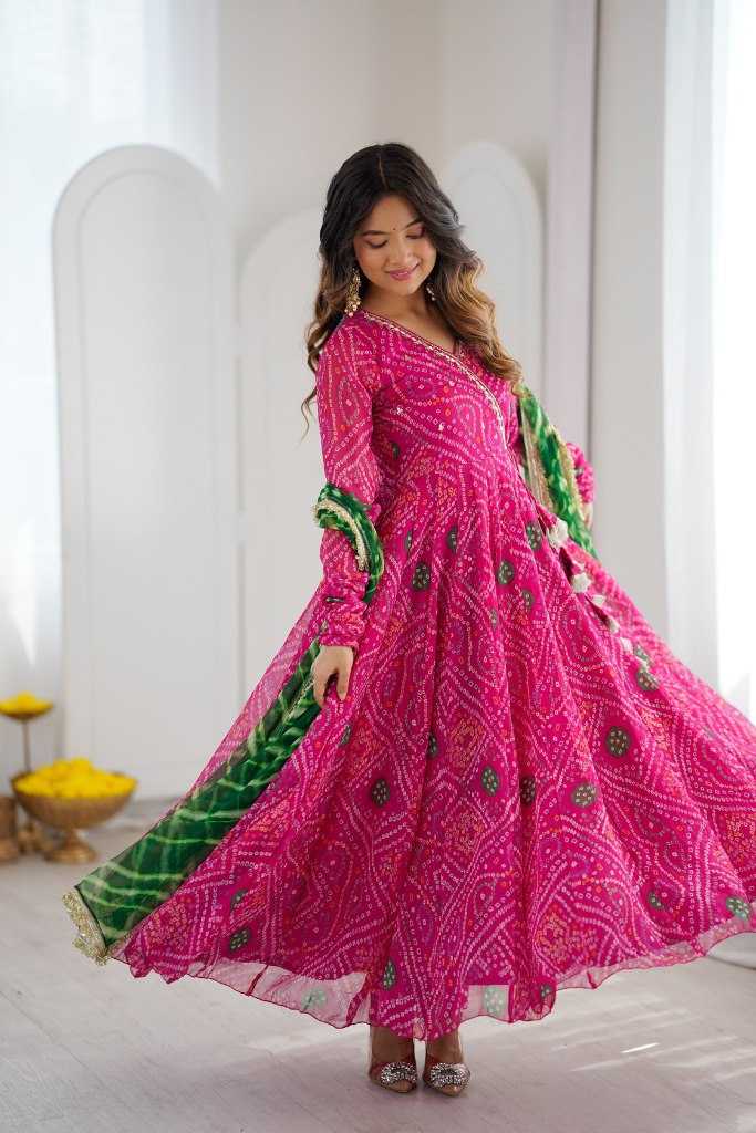 Faux Georgette Printed Gown in Blue