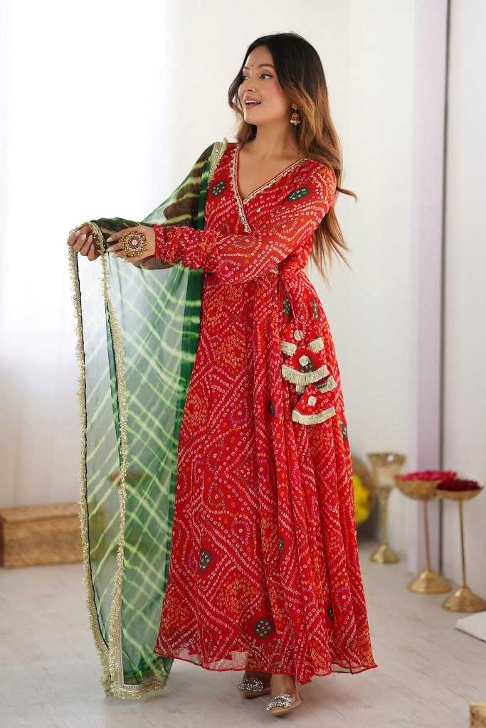 Faux Georgette Printed Gown in Blue