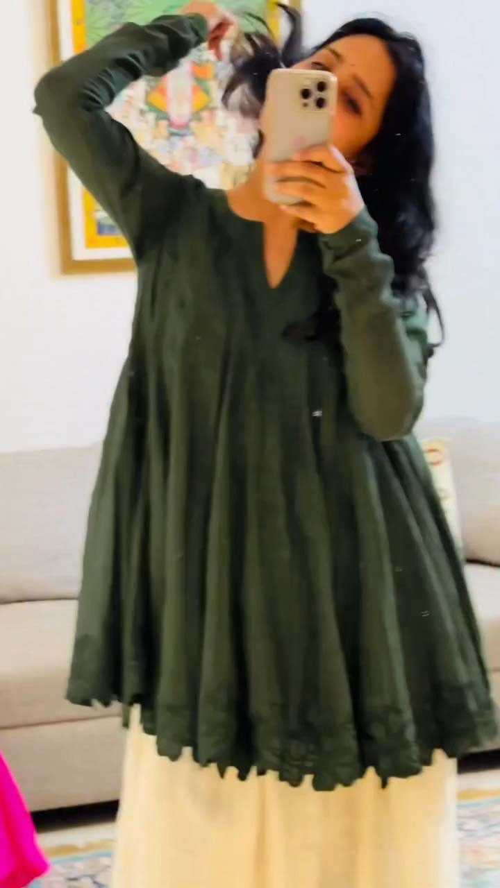 Chanderi Soft Designer Kurti in Dark Green