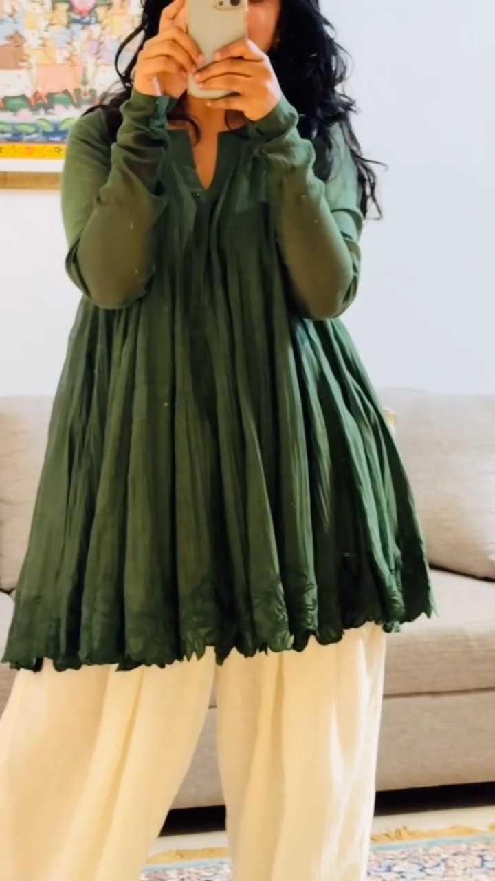 Chanderi Soft Designer Kurti in Dark Green