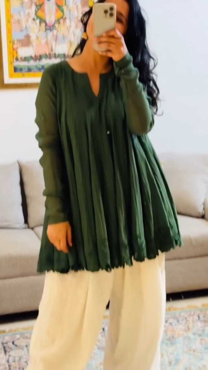 Chanderi Soft Designer Kurti in Dark Green