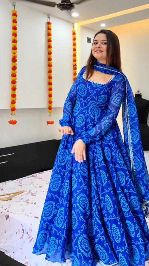 Faux Georgette Printed Gown 1514