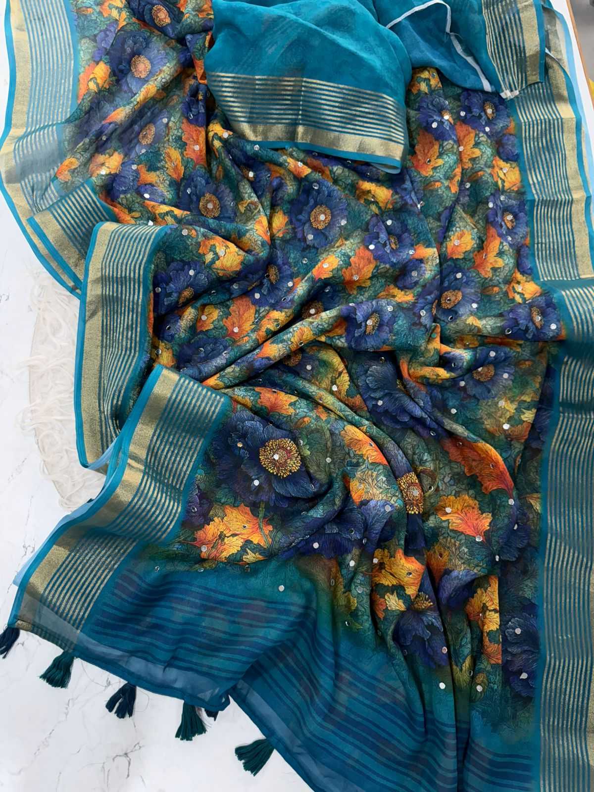 Georgette Printed Saree in Black