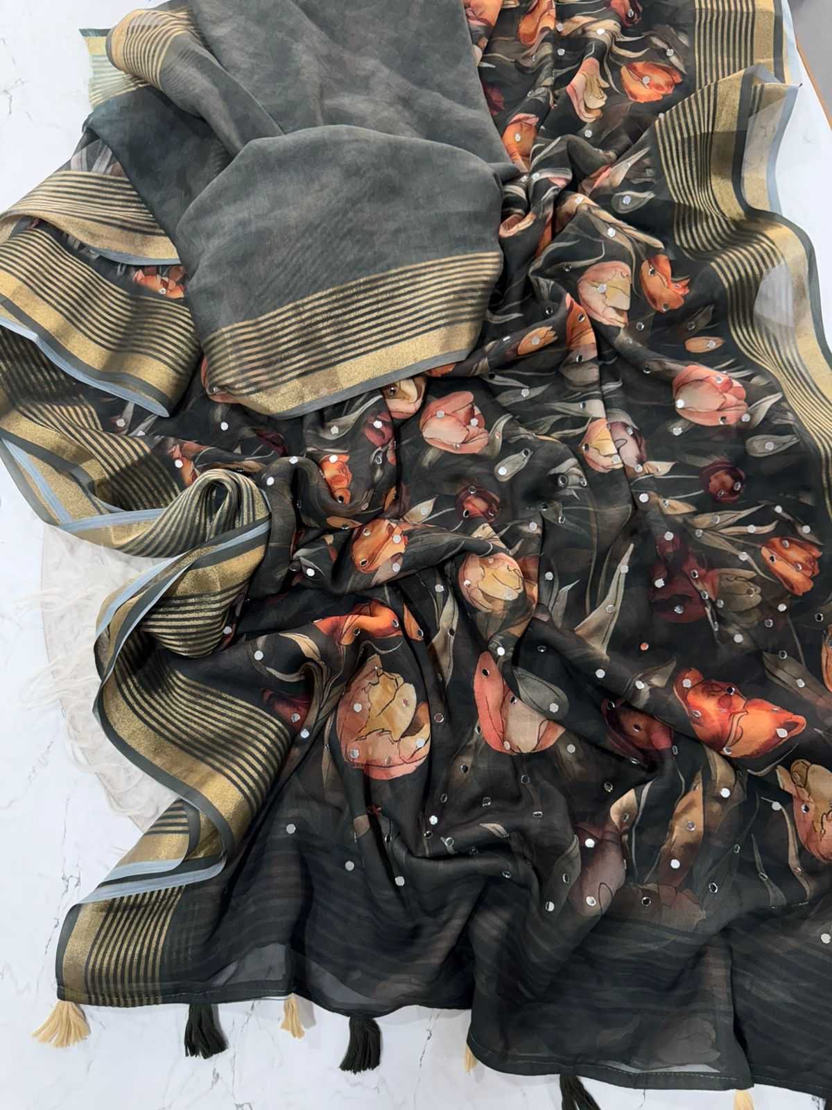 Georgette Printed Saree in Black