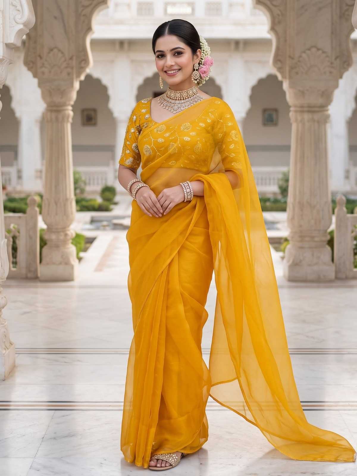 Satin Silk Embroidered Saree