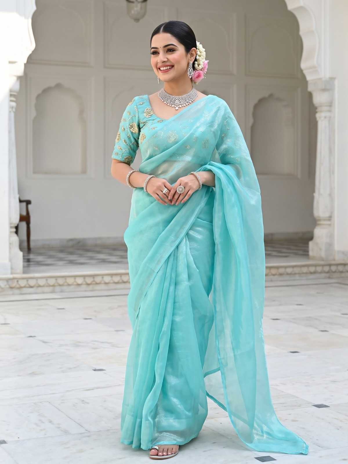 Satin Silk Embroidered Saree