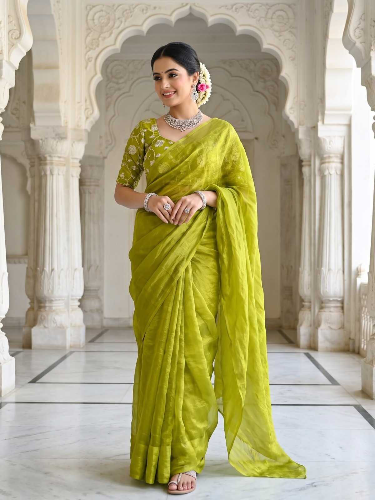 Satin Silk Embroidered Saree