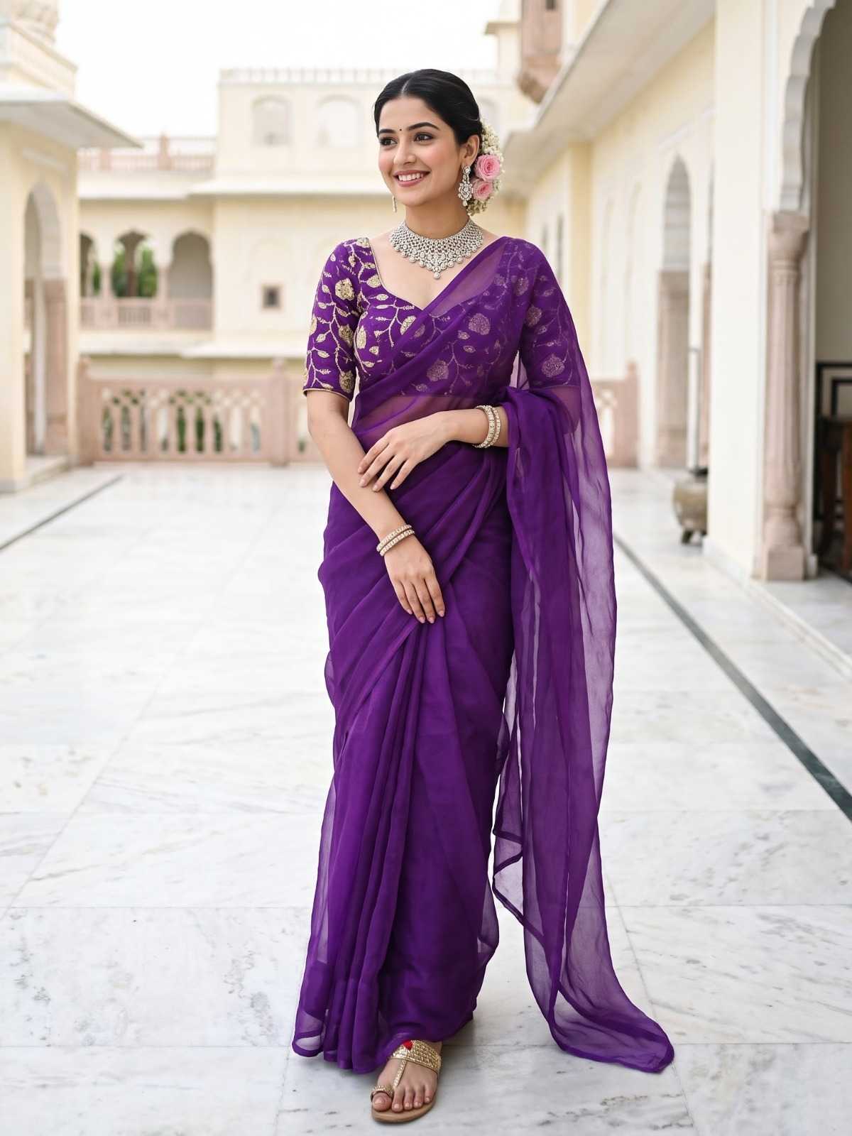 Satin Silk Embroidered Saree