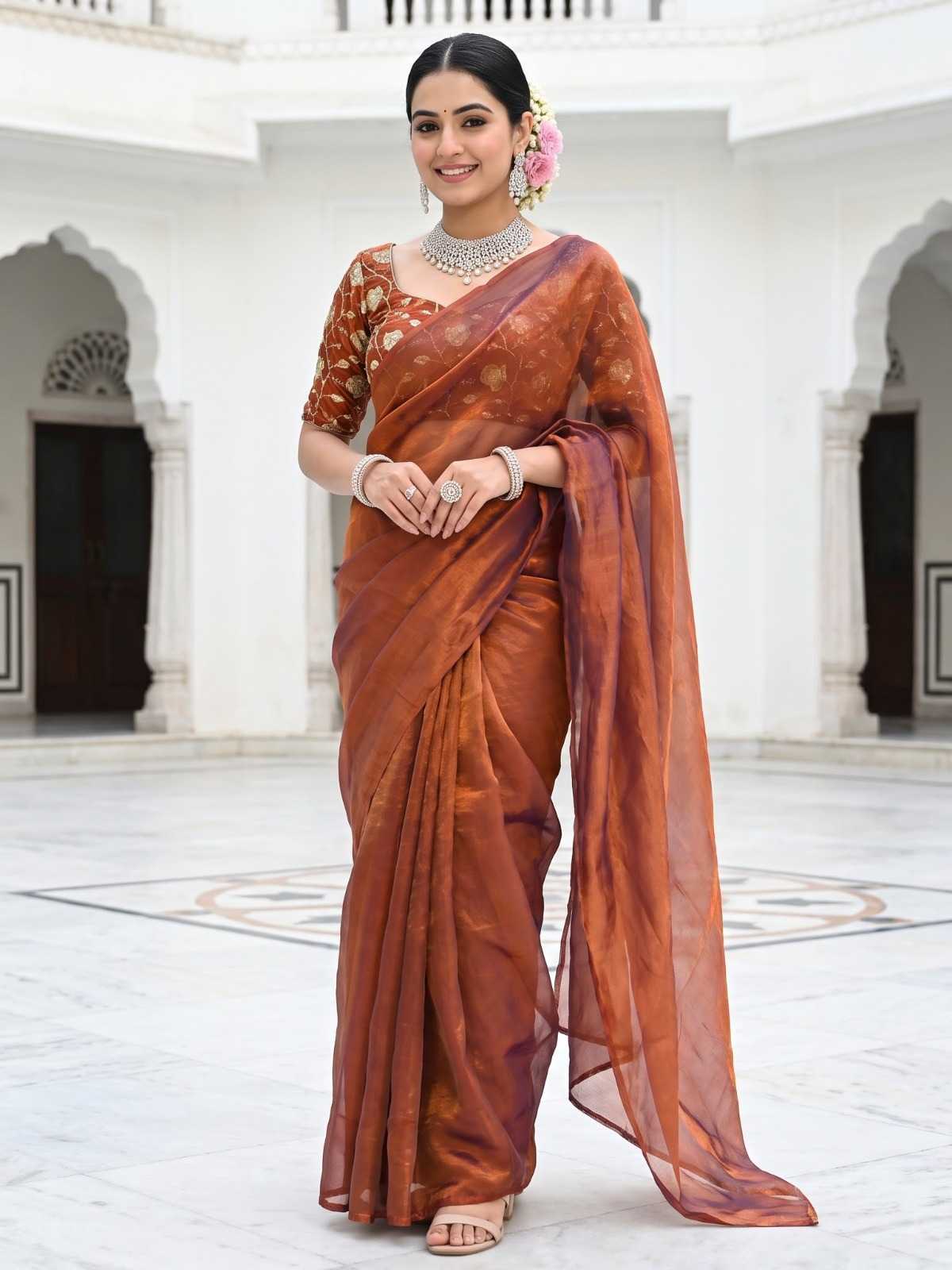 Satin Silk Embroidered Saree