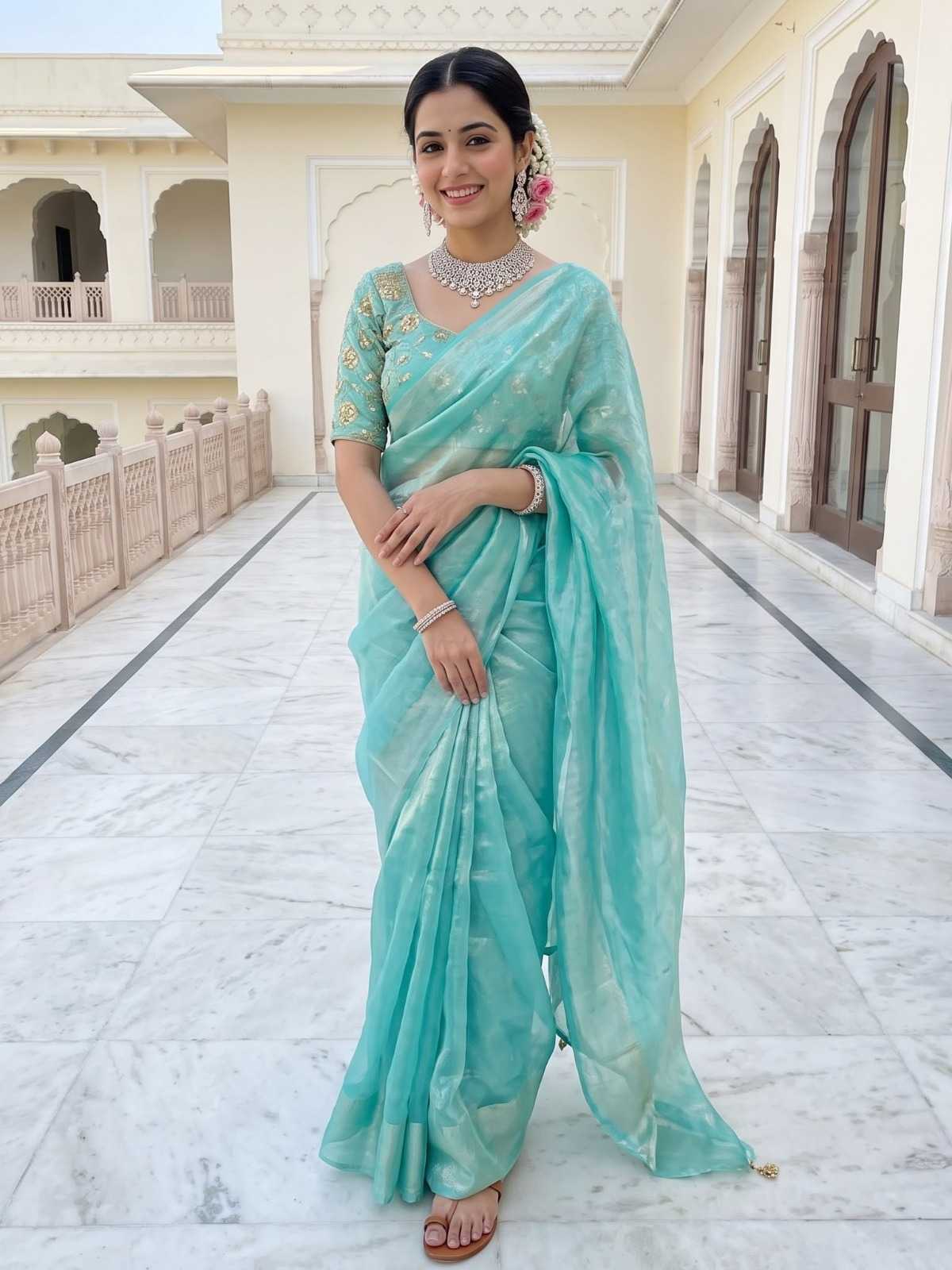 Satin Silk Embroidered Saree
