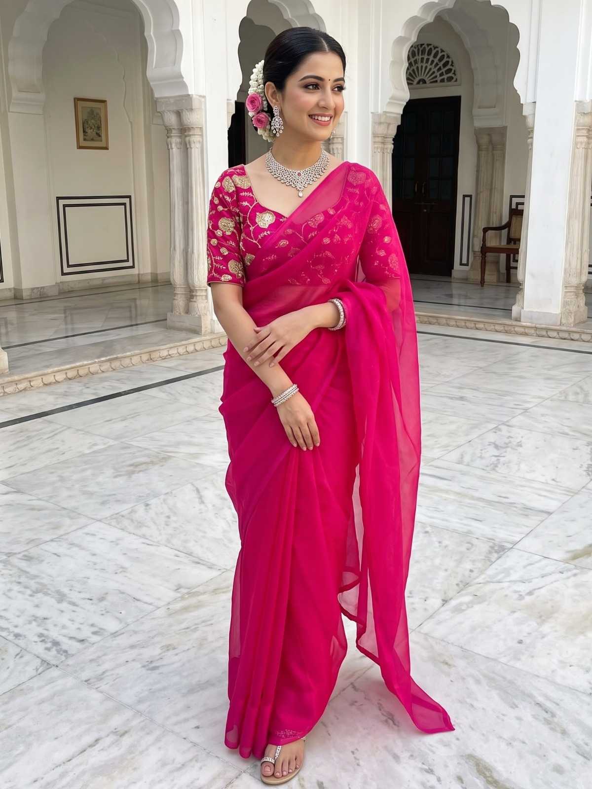 Satin Silk Embroidered Saree