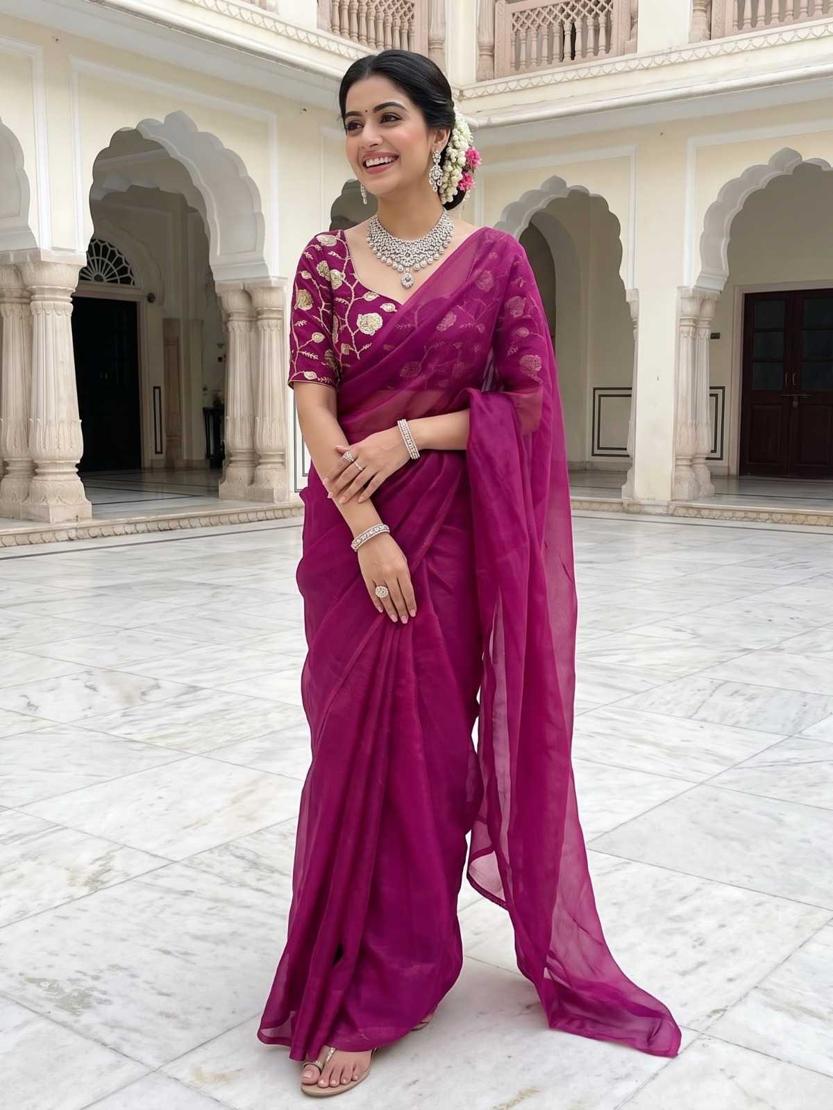 Satin Silk Embroidered Saree