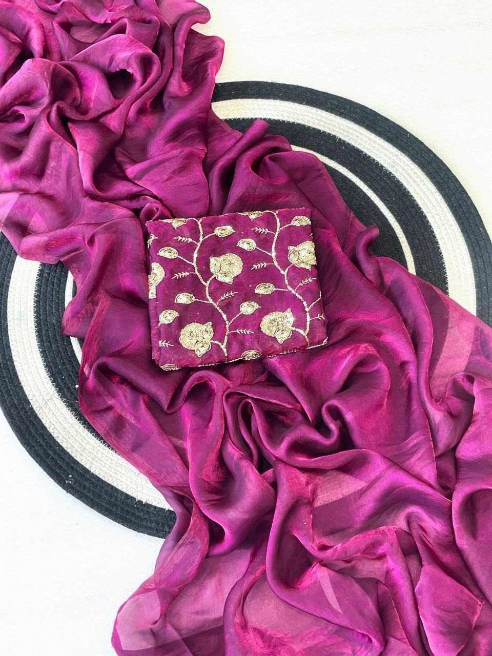 Satin Silk Embroidered Saree