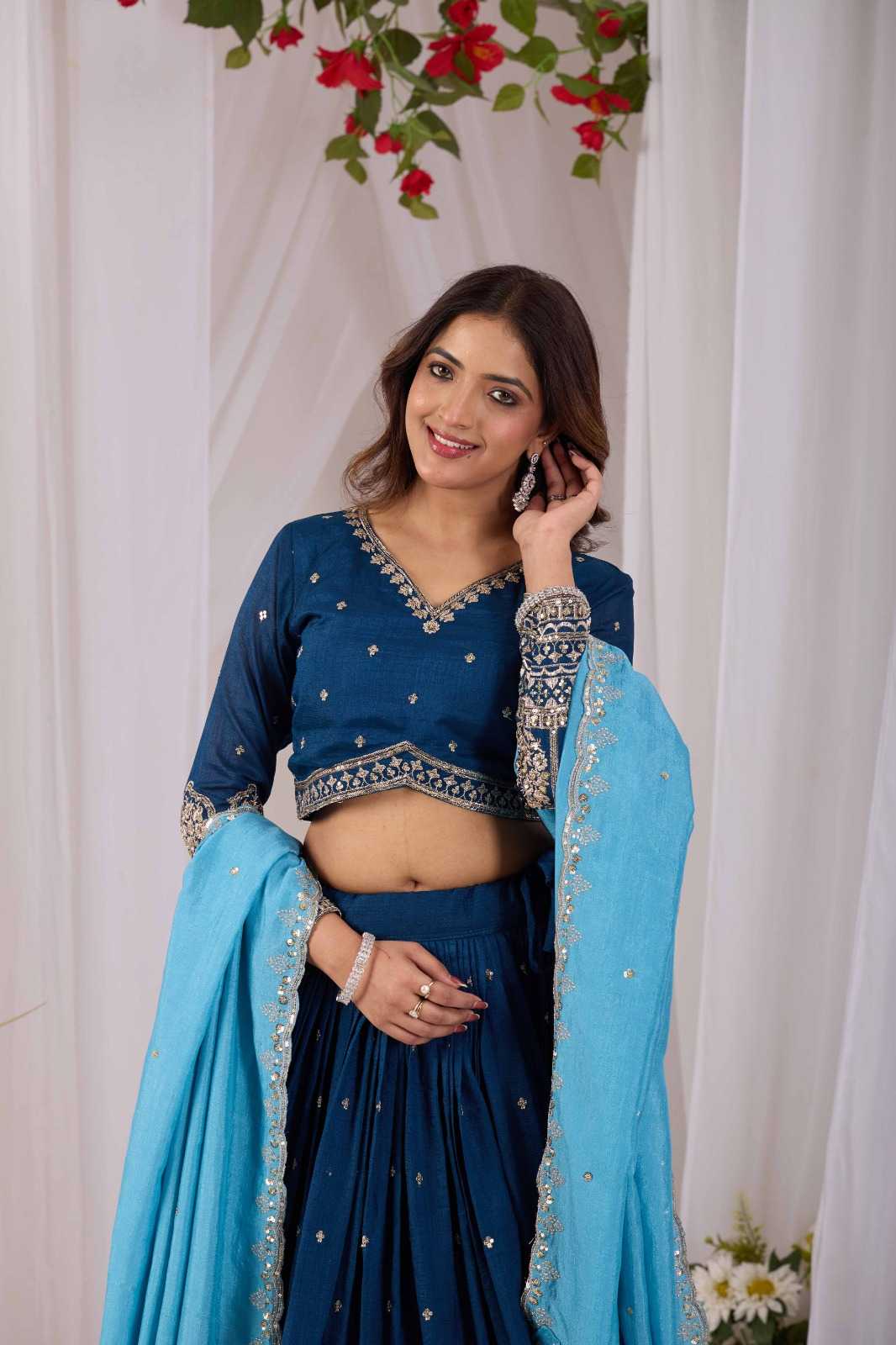 Vichitra Silk Embroidered Lehenga
