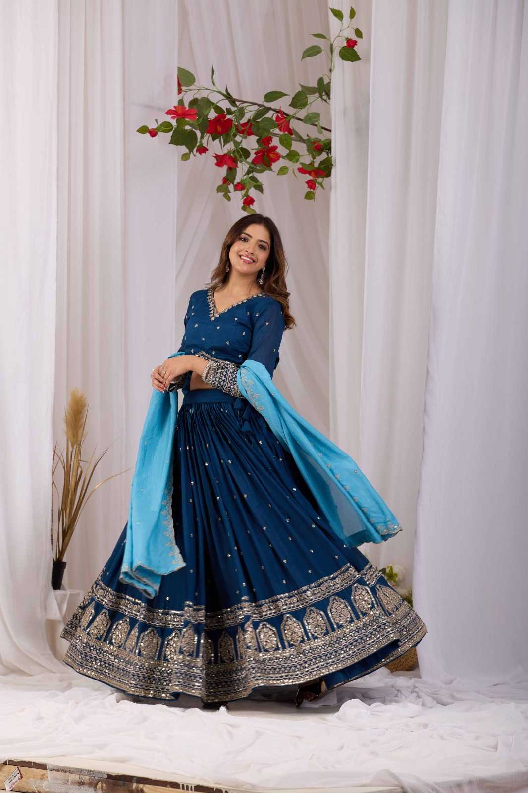 Vichitra Silk Embroidered Lehenga