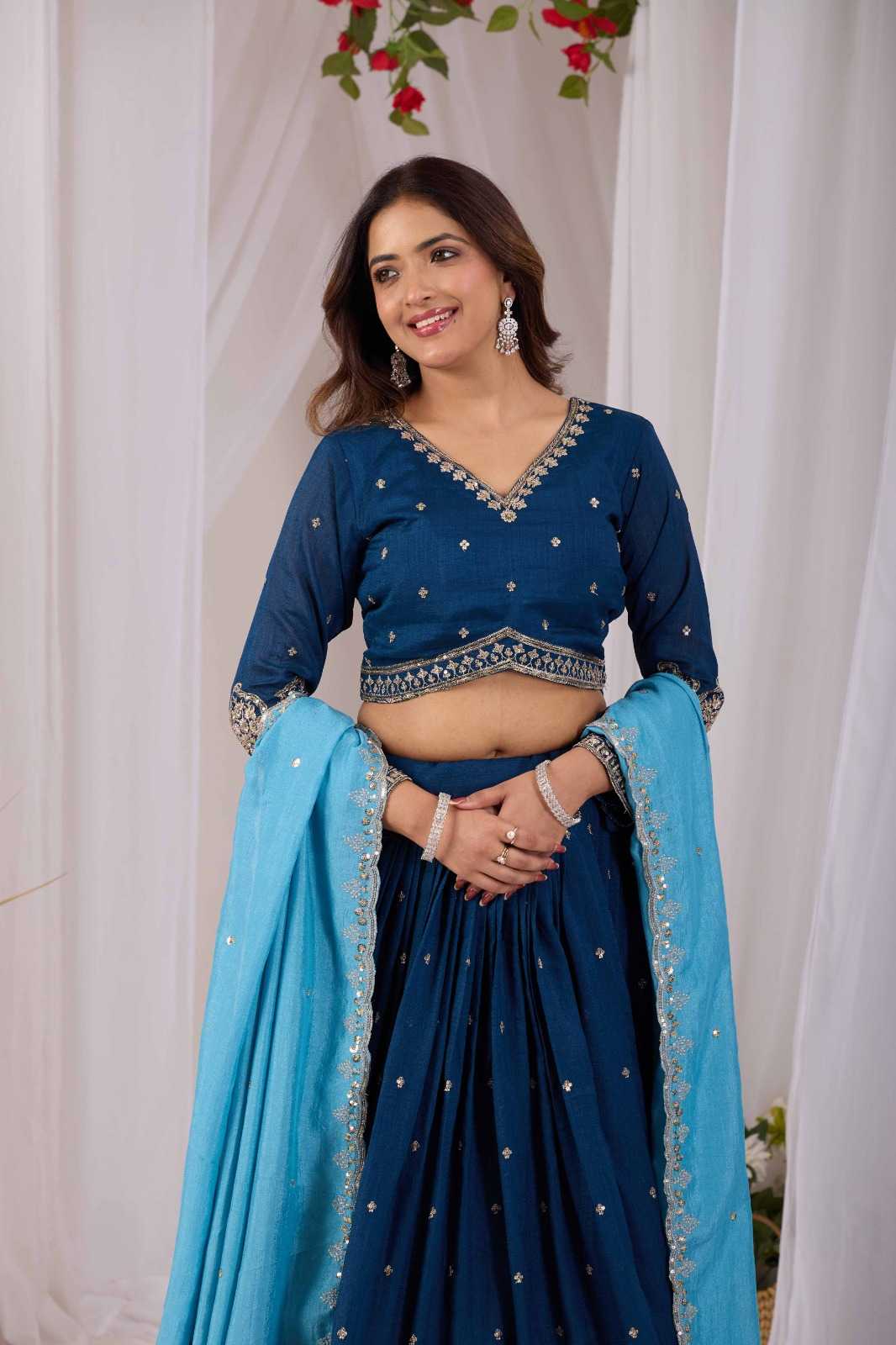 Vichitra Silk Embroidered Lehenga