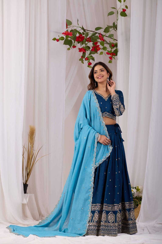 Vichitra Silk Embroidered Lehenga