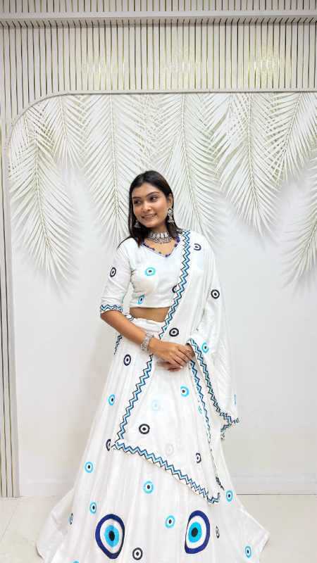 Pure Cotton Designer Lehenga in White