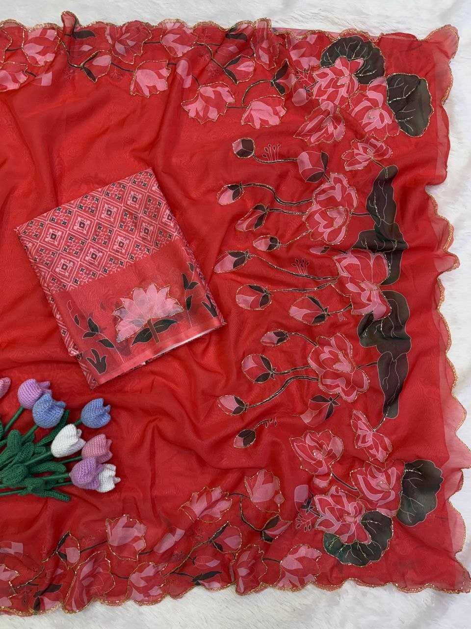 Tabby Silk Soft Saree in Red