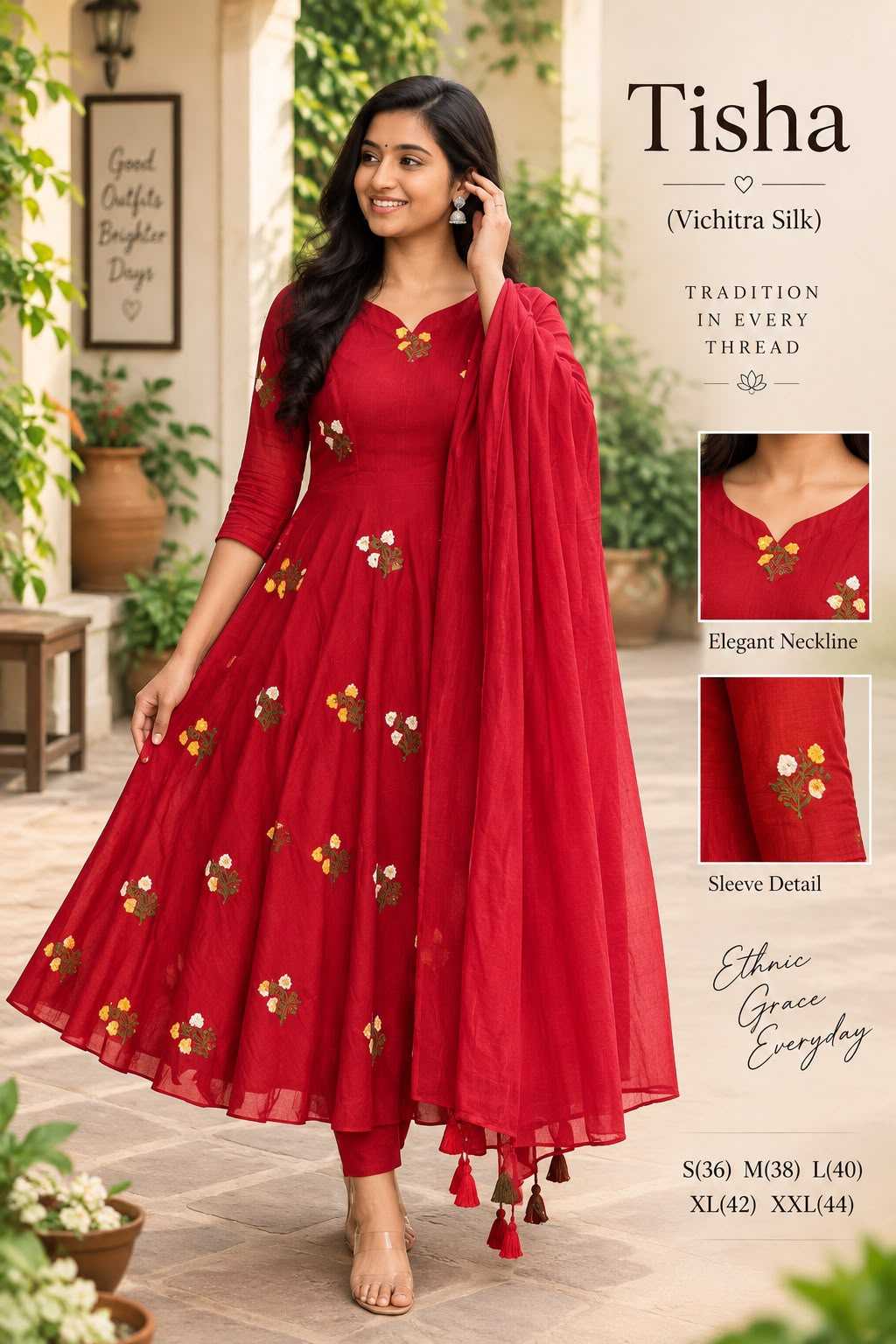 Tisha Vichitra Silk Embroidery Gown