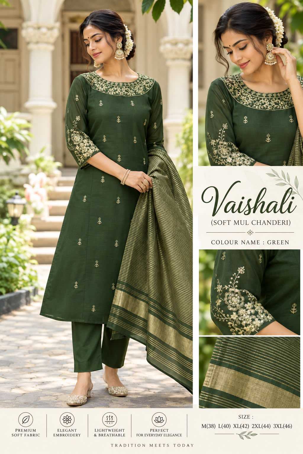 Vaishali Chanderi Silk Embroidery Suit in Sea Blue