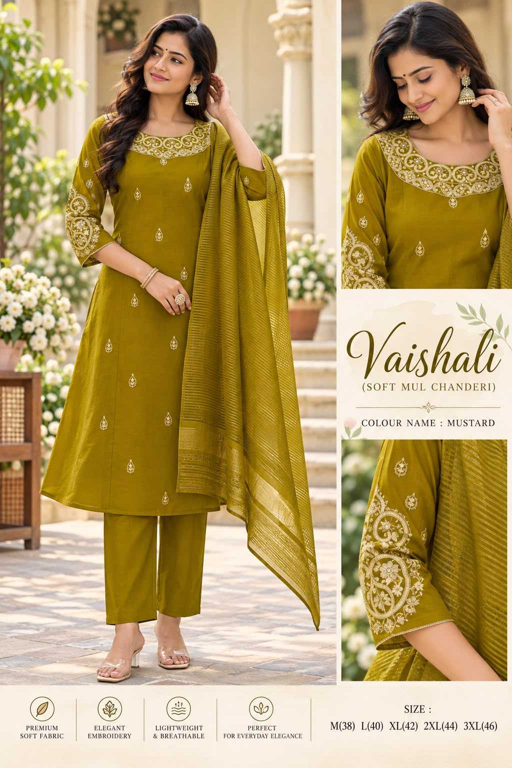 Vaishali Chanderi Silk Embroidery Suit in Sea Blue