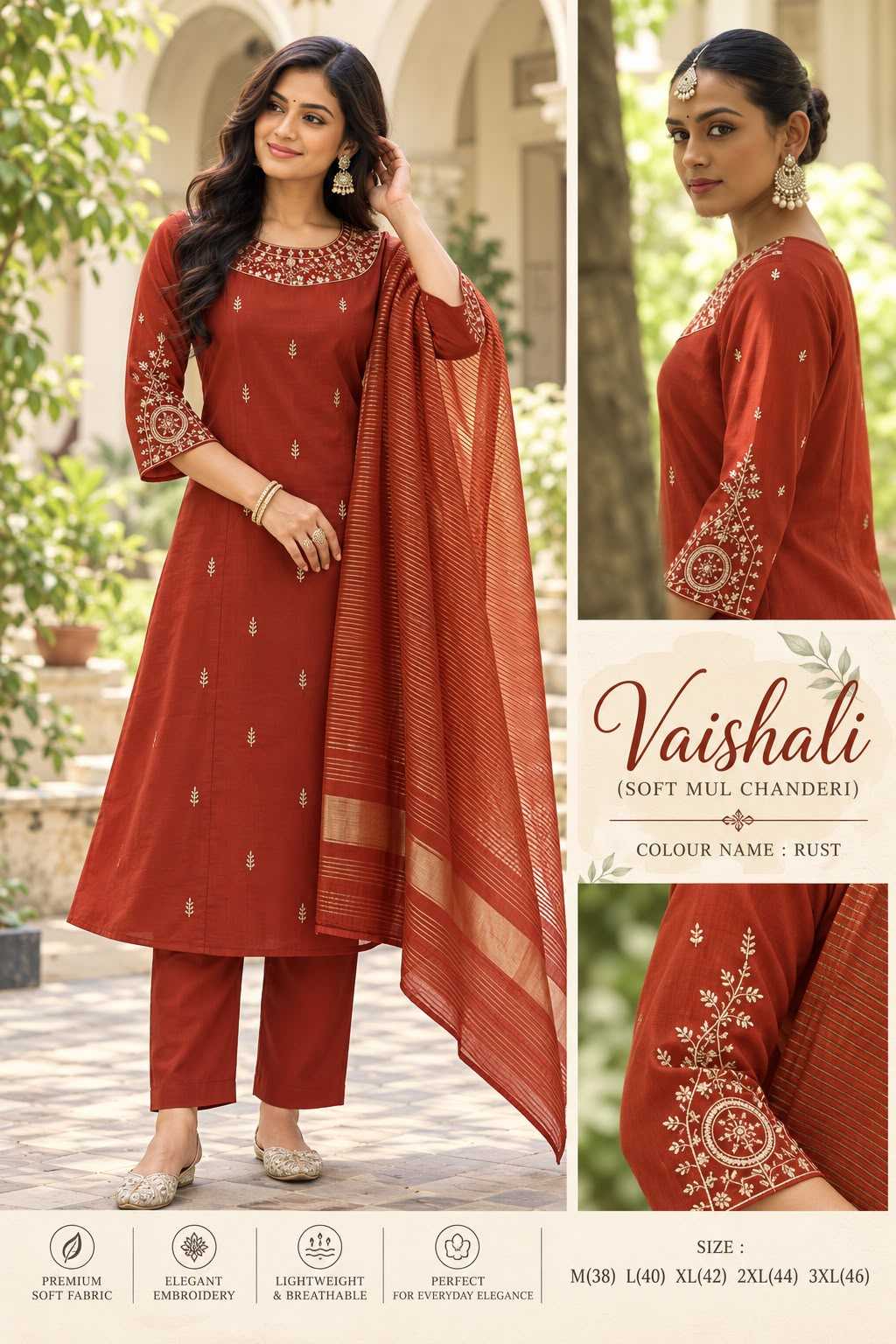 Vaishali Chanderi Silk Embroidery Suit in Sea Blue