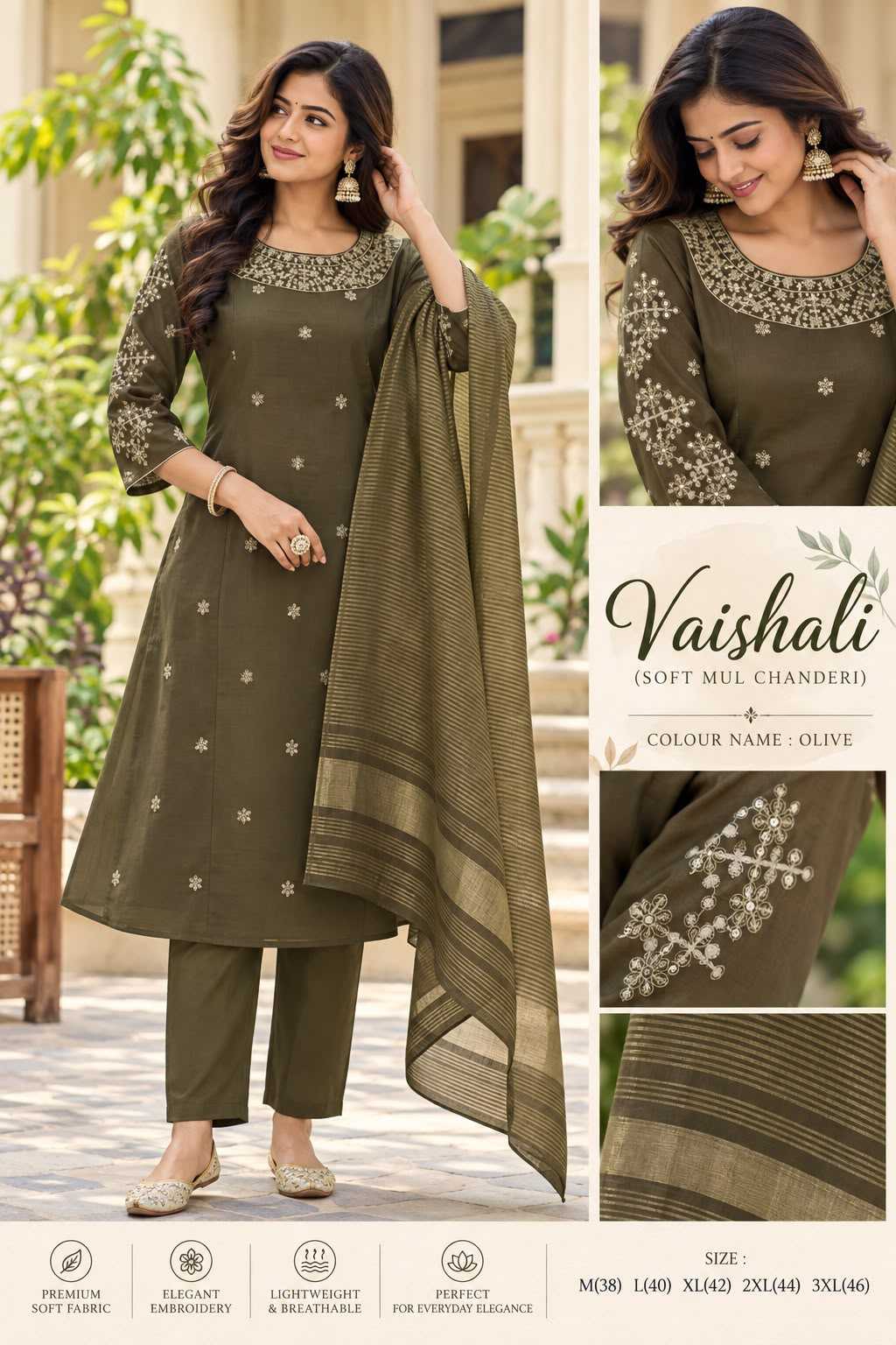 Vaishali Chanderi Silk Embroidery Suit in Sea Blue