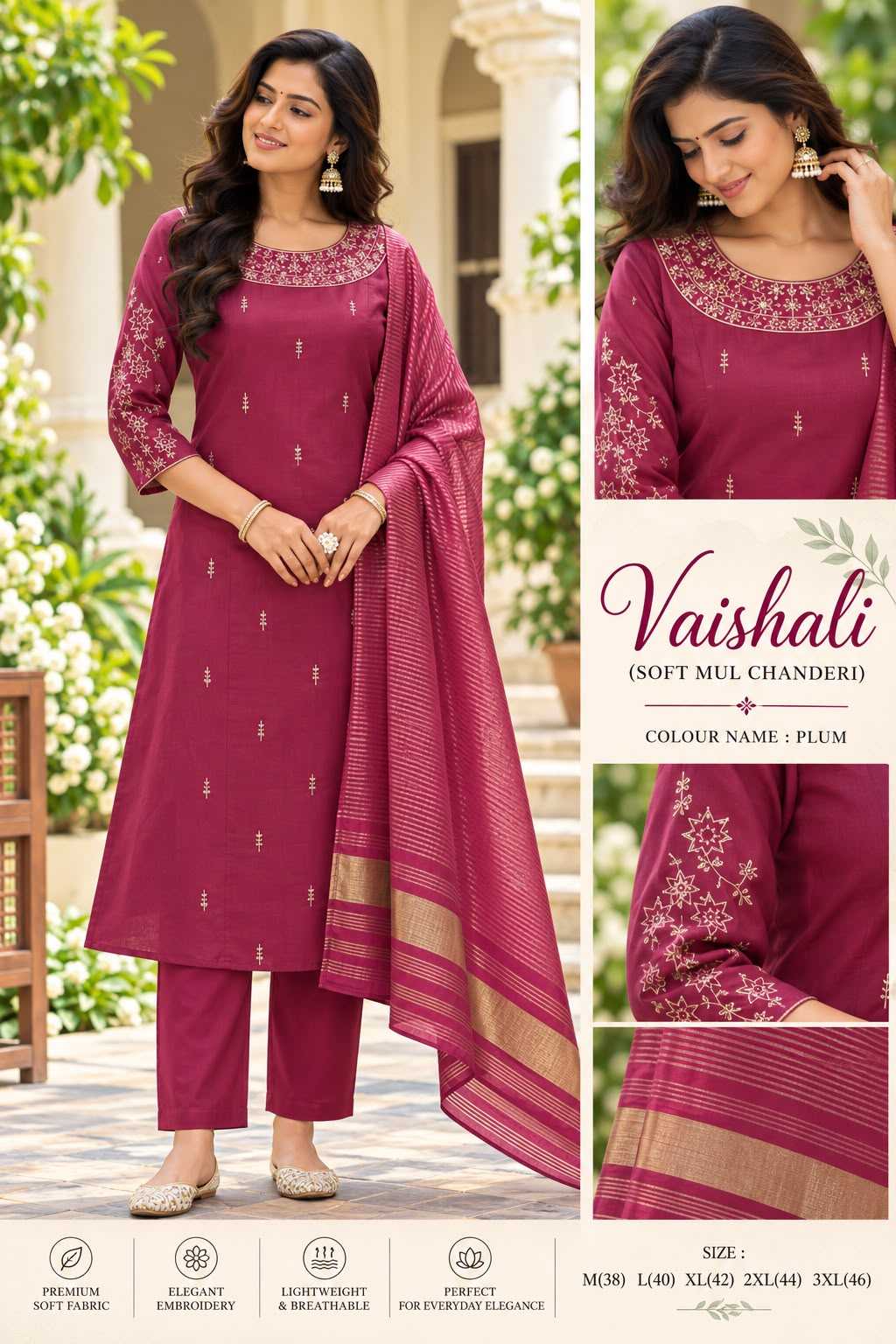 Vaishali Chanderi Silk Embroidery Suit in Sea Blue