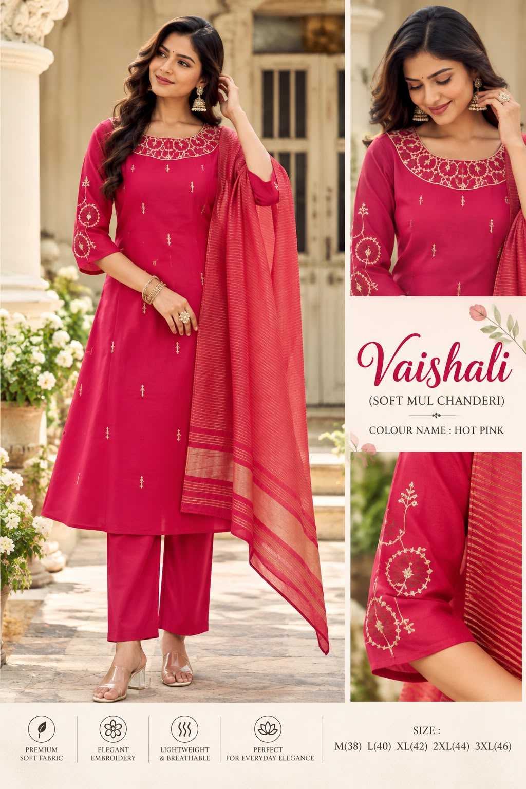 Vaishali Chanderi Silk Embroidery Suit in Sea Blue